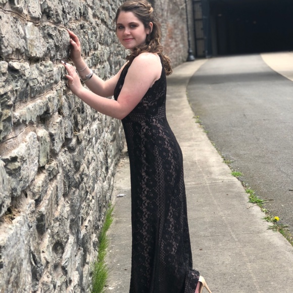 Nightway / Morgan and Co Black Sparkle Lace Gown - Picture 8 of 8